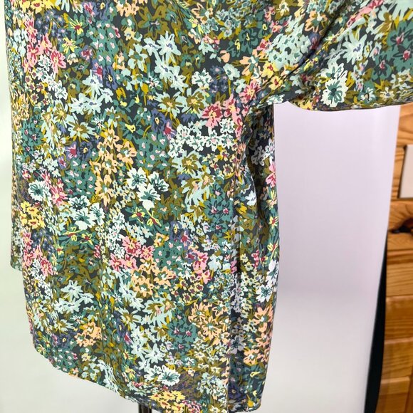 J. Jill Size XL Floral Print Popover Blouse Rayon Green Blue - Picture 4 of 11